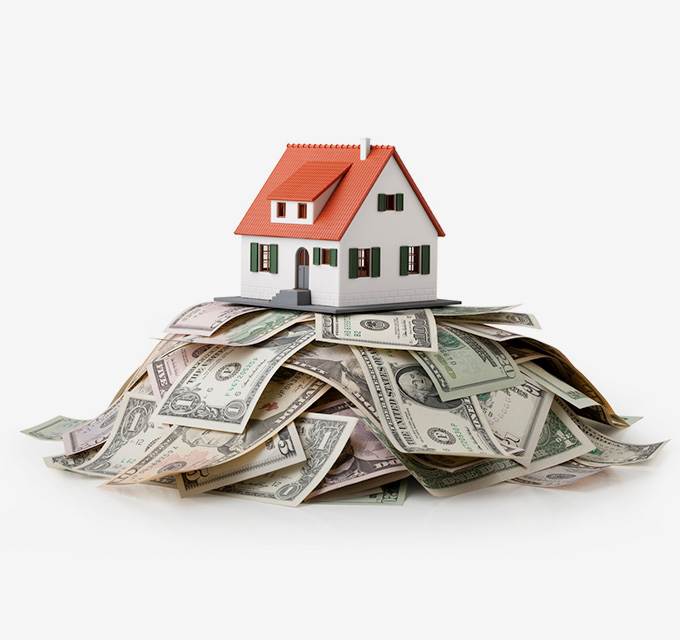 A house sitting on top of a pile of money